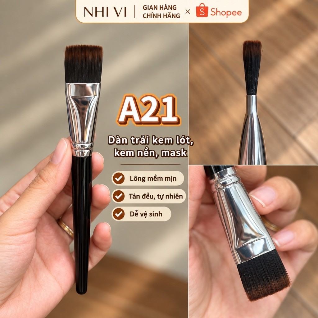 แปรงหัวแบน A21 สำหรับเกลี่ยรองพื้น ไพรเมอร์ และมาส์ก