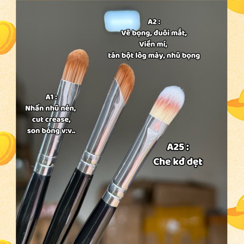 Ba Cây Cọ Liner Phấn, Mở Góc Mắt Dưới, Cọ Che Khuyết Điểm Form Dẹt, Cọ Môi Dẹt Chuyên Nghiệp