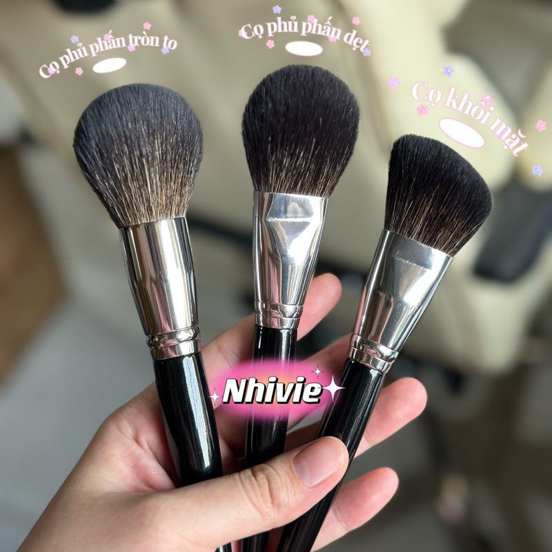 [ Bộ 3 ] Cọ Phủ Phấn Bó tròn To + Cọ Phủ Phấn Bó Dẹt Vừa + Cọ Khối Mặt Lông Mềm