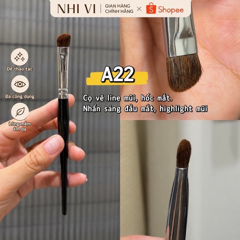 A22 detail brush for matte highlight, eye tails, nose and cupid's bow