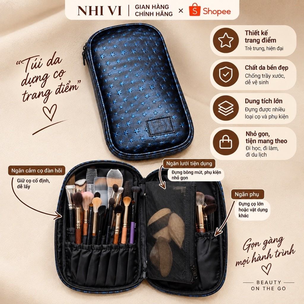 Leather brush pouch by Nhi Vi (brushes not included)