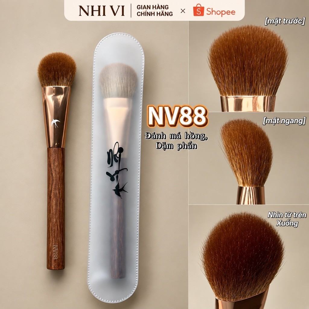 Cọ trang điểm đánh má hồng, khối hoặc phủ tâm mặt cọ Nhivi mã số NV88