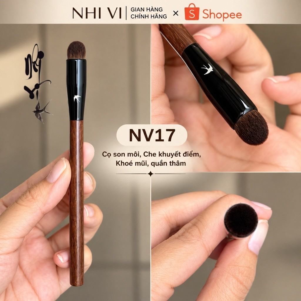 NV17 brush for lipstick, tight concealing and matte white inner-corner highlight, wooden handle