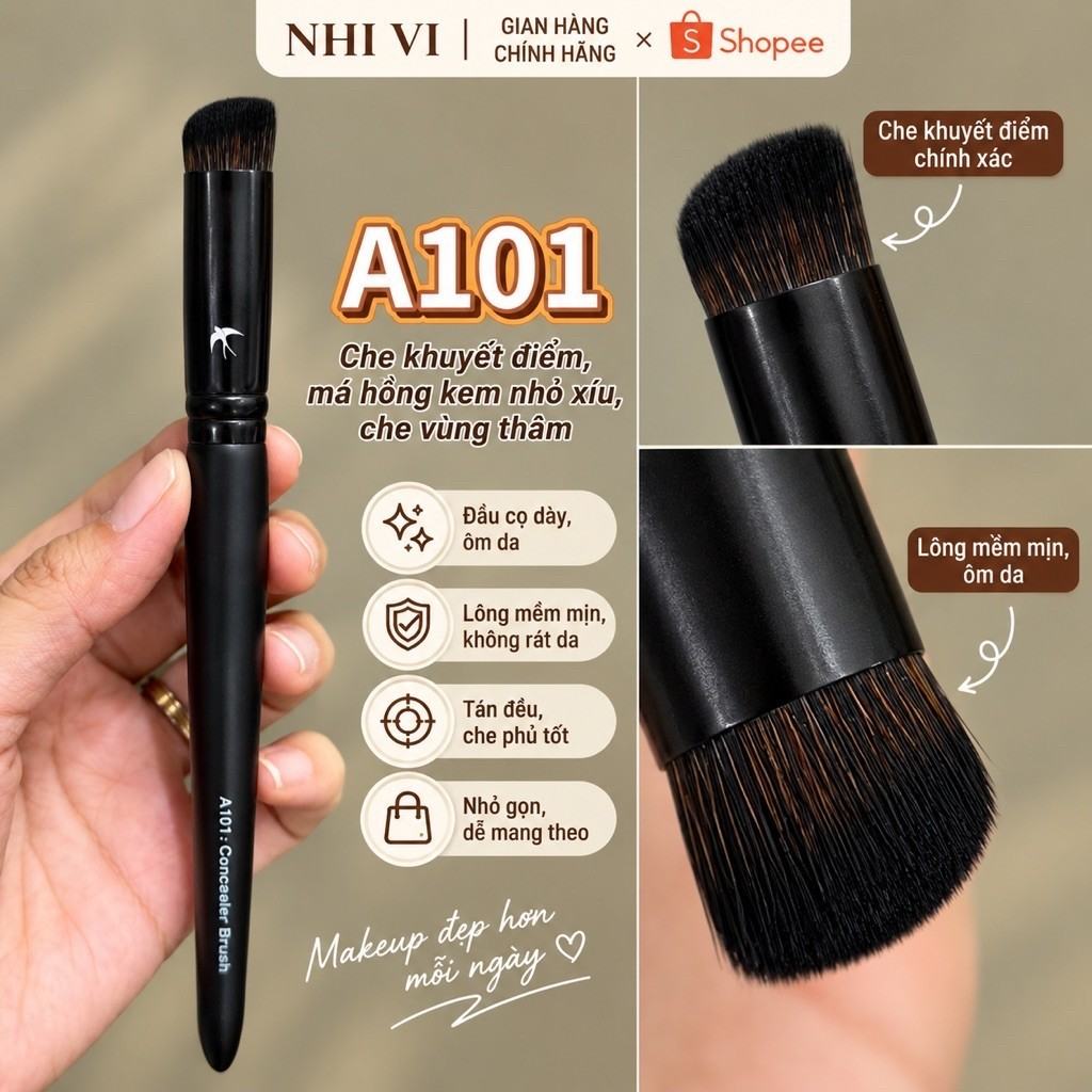 แปรง A101 หัวกลาง สำหรับคอนซีลเลอร์และบลัชครีม
