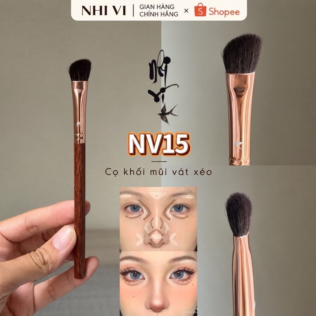 NV15 flat nose contour brush, natural hair, for fine lines and cream contour