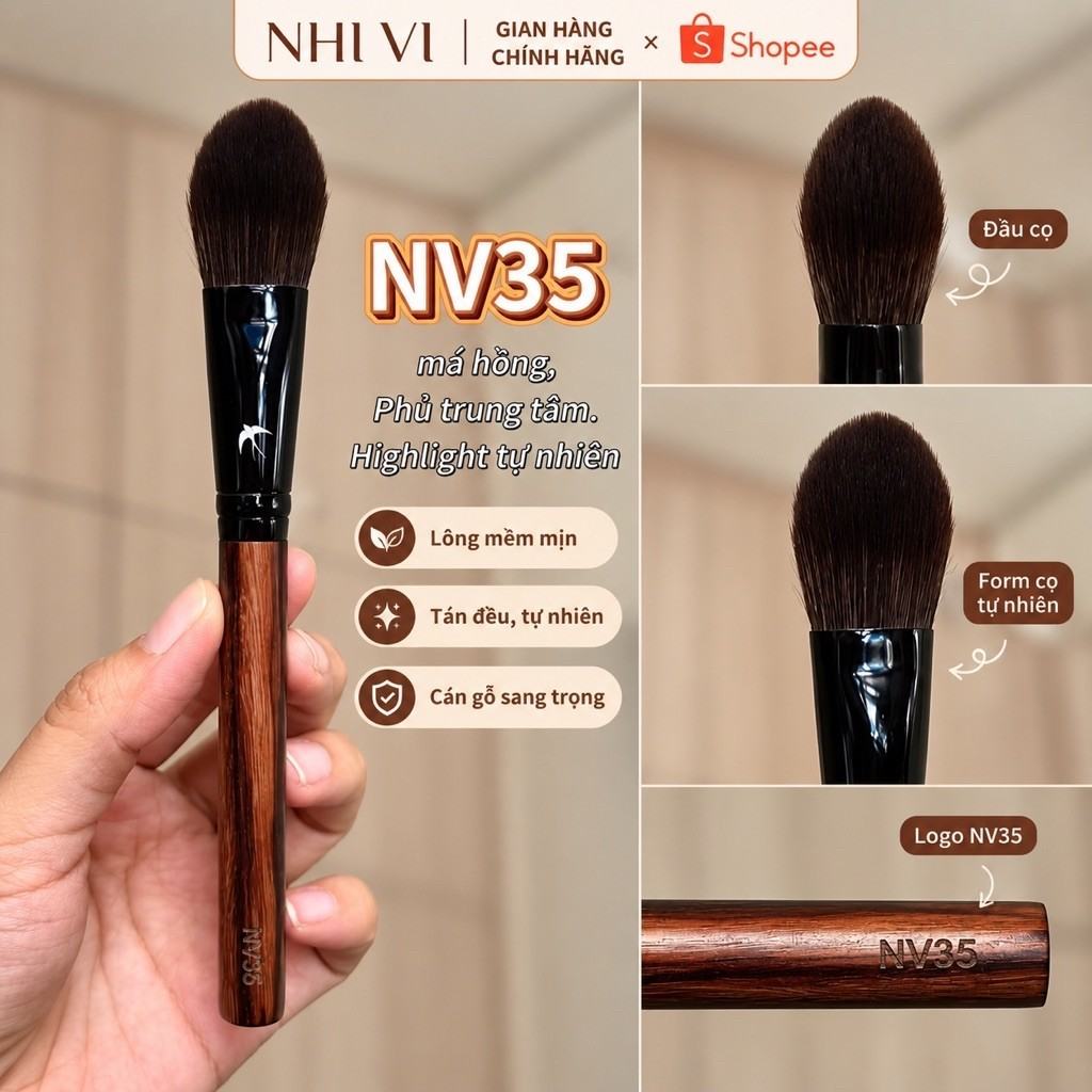 [NV35] Cọ dùng để phủ phấn tâm mặt, đánh má hồng phấn, highlight , kích thước dài16.8CM cọ Nhi Vi nhivie.taphoamaube