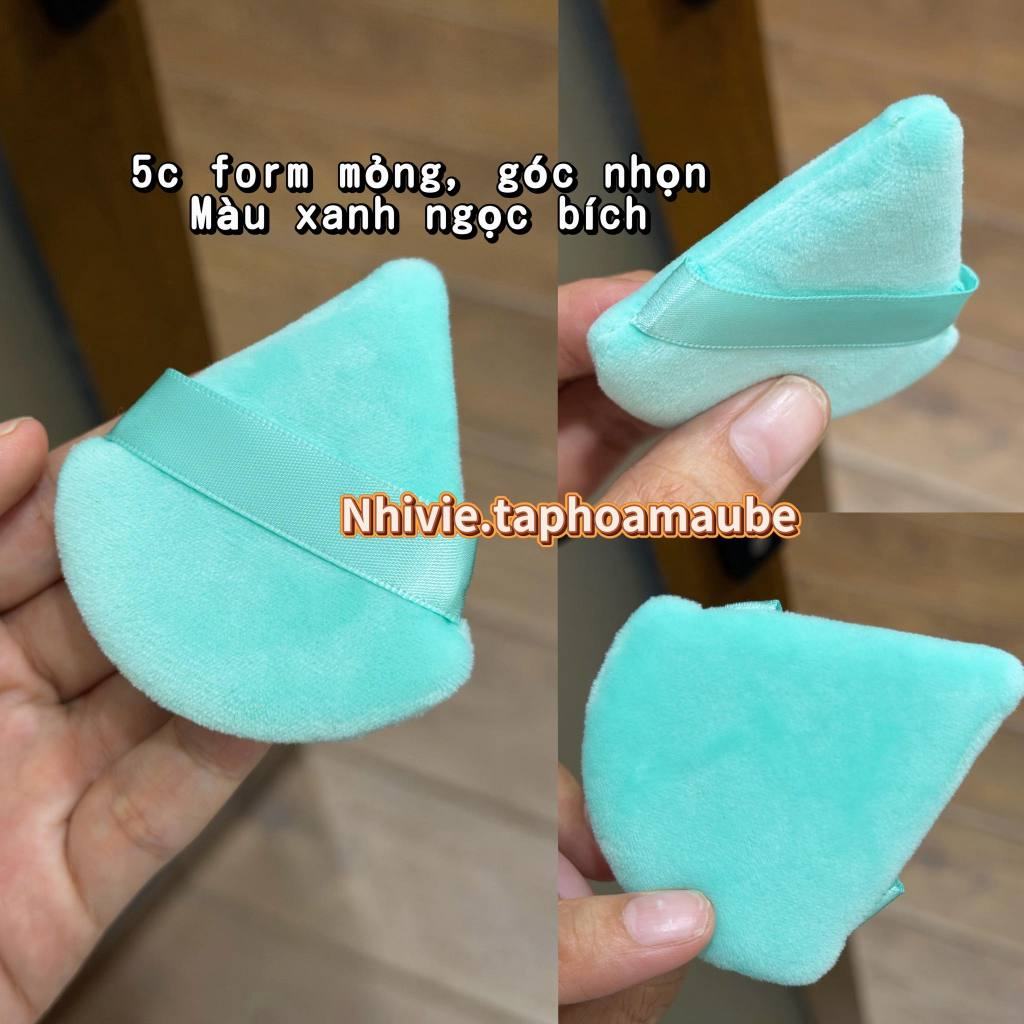 Set 5 Bông phấn tam giác mỏng góc nhọn loại vải nhung mềm mại Nhi Vi MÃU XANH MINT