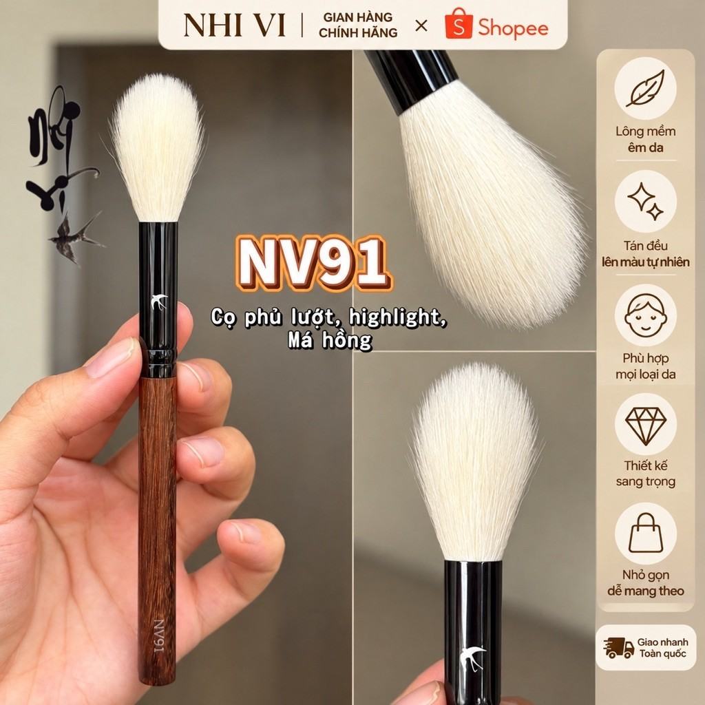 Cọ phủ phấn lướt, xoay, cọ đánh má hồng Highlight Nhi Vi mã số NV91