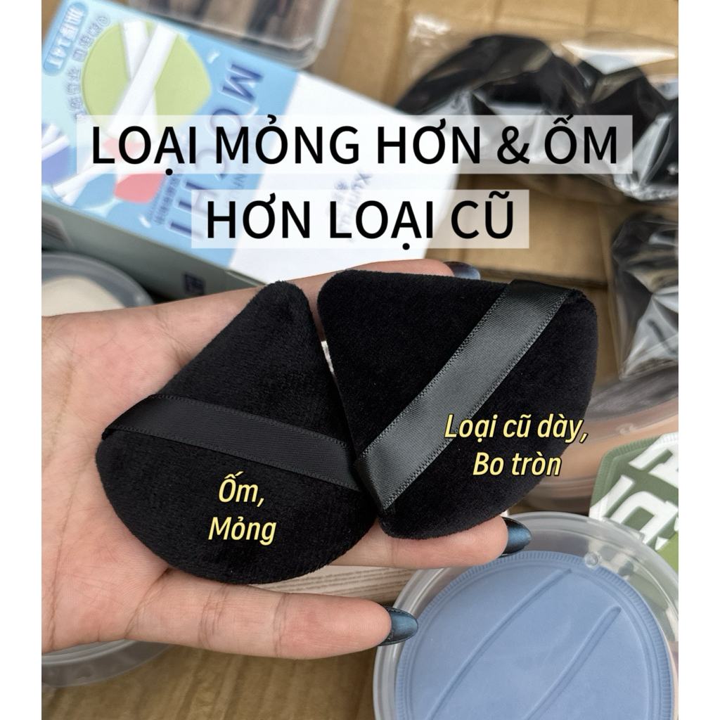 Túi 6 cái bông phấn tam giác mỏng góc nhọn ôm mặt, dùng để dặm phấn khoé mũi, dưới mắt bông mới