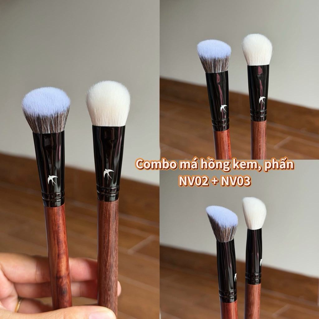Cọ đánh má hồng kem & phấn Nhi Vi mã NV02 & NV03 cọ cán gỗ