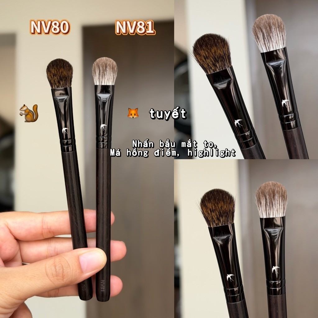Cọ nhấn bầu mắt, má hồng điểm, highlight đa năng cao cấp cán gỗ mun.