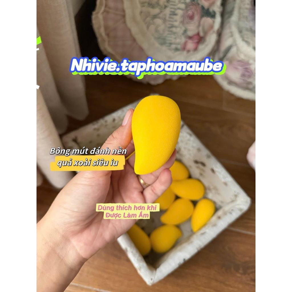 ฟองน้ำลงรองพื้นทรงมะม่วงสีเหลือง นุ่มมาก