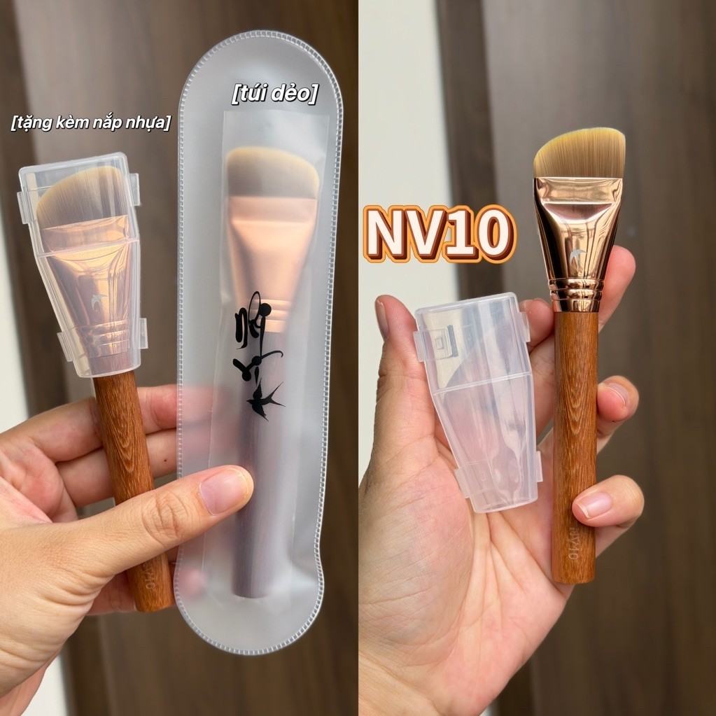 แปรงเกลี่ยรองพื้นหัวเฉียง NV10 ด้ามไม้