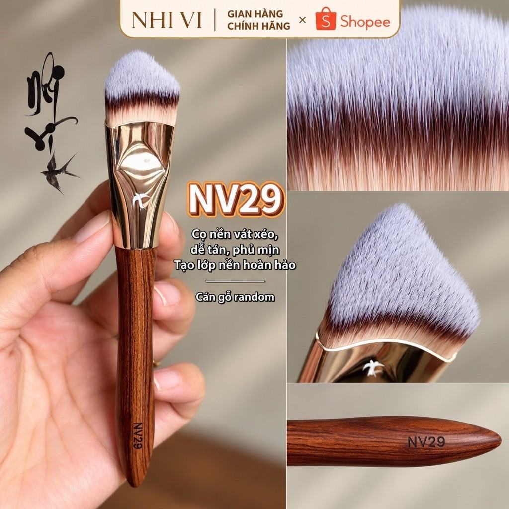 NV29 foundation brush with a natural wooden handle