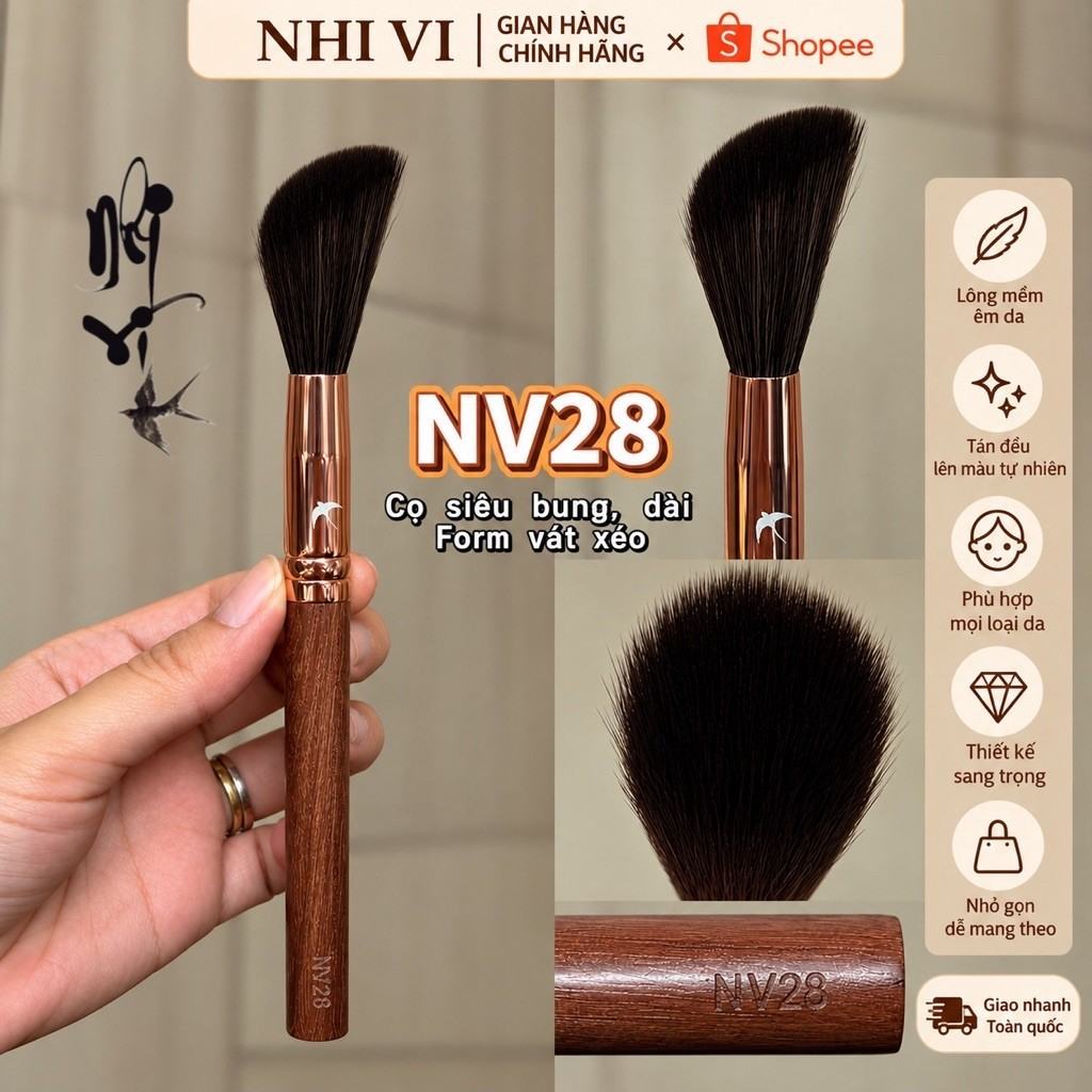 Cọ Makeup NV28 - Cọ Siêu Bung Dài Form Vát Xéo cọ Nhivi cho Makeup